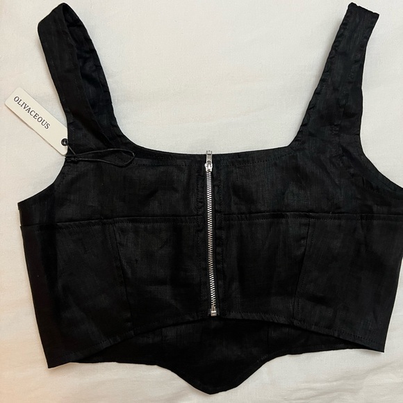 Olivaceous Black Linen Corset Crop top - Picture 2 of 3